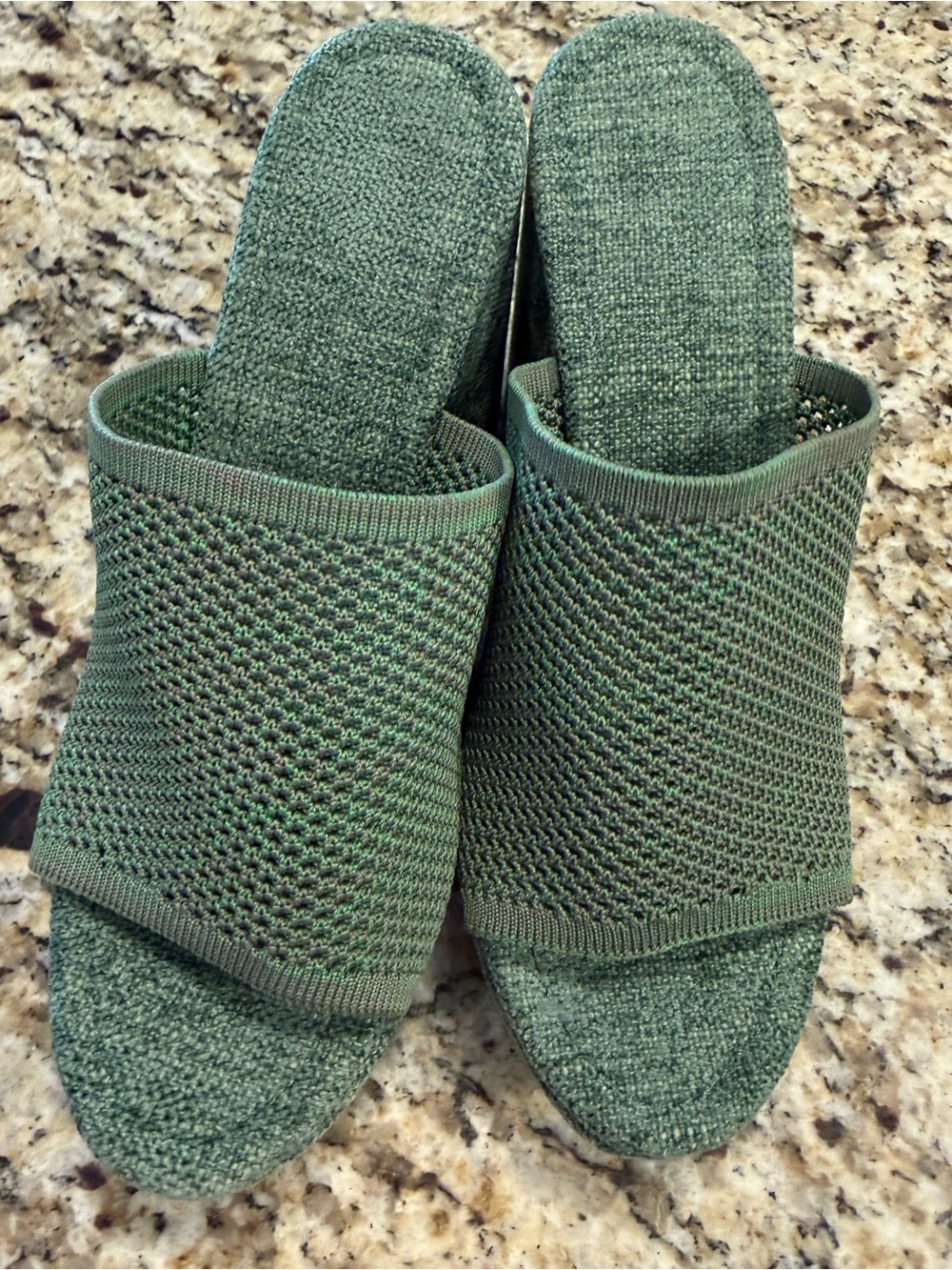 Statement forest green chenille mesh strap chunky heels SZ 37